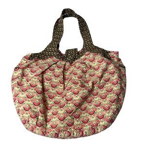 Beautiful Handmade LargeTote Bag Large Oriental Fans Print Mixed Materials Butto